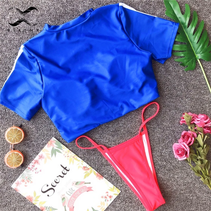 Bikinx, спортивный купальник, короткий рукав, купальник для женщин, купальник, сексуальный, пуш-ап, женский купальник,, Бразильское бикини, стринги, низ