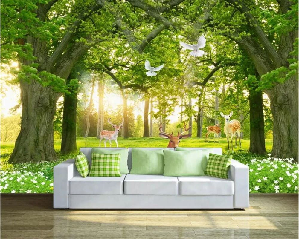 Beibehang custom made home family background decoration 3d wallpaper Nature forest deer Pigeon carta da parati | Обустройство дома