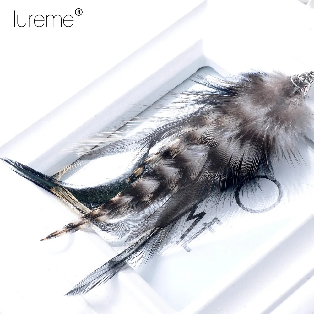 Lureme Индиана стиль цветок труба фазан перо Висячие серьги для женщин Мода хорошее