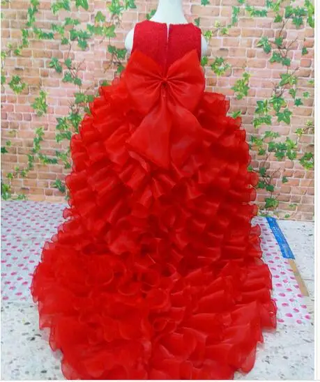 2017 красные платья для девочек с цветами высокий и низкий без рукавов длиной до