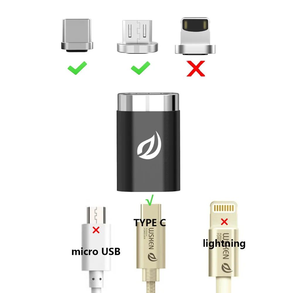 Магнитный адаптер WSKEN с разъемом USB C для подключения зарядного кабеля типа C к разъему Micro USB для samsung S6 S7 Xiaomi huawei Магнитный адаптер