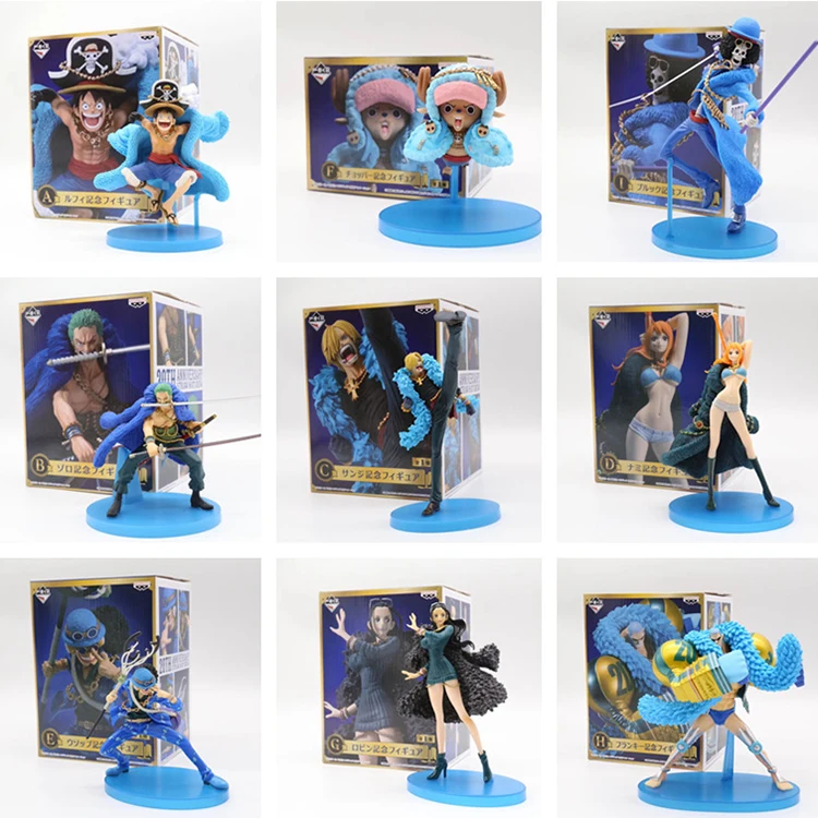 

Anime One Piece 9pcs/set 20th Anniversary blue Luffy Zoro Nami Usopp Sanji PVC action figure Model Toy Dolls gift brinquedos