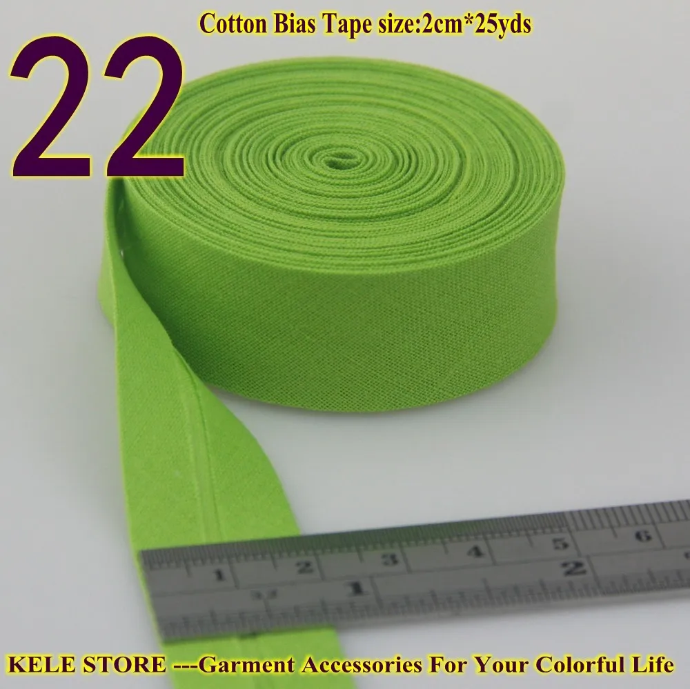 22 fresh green Хлопковая косая лента, косая связывающая лента Размер: 20 мм, ширина: 3/" 25 ярдов/партия складывающаяся лента, сделай сам сшитый материал изделие ручной работы - Цвет: 22 fresh green