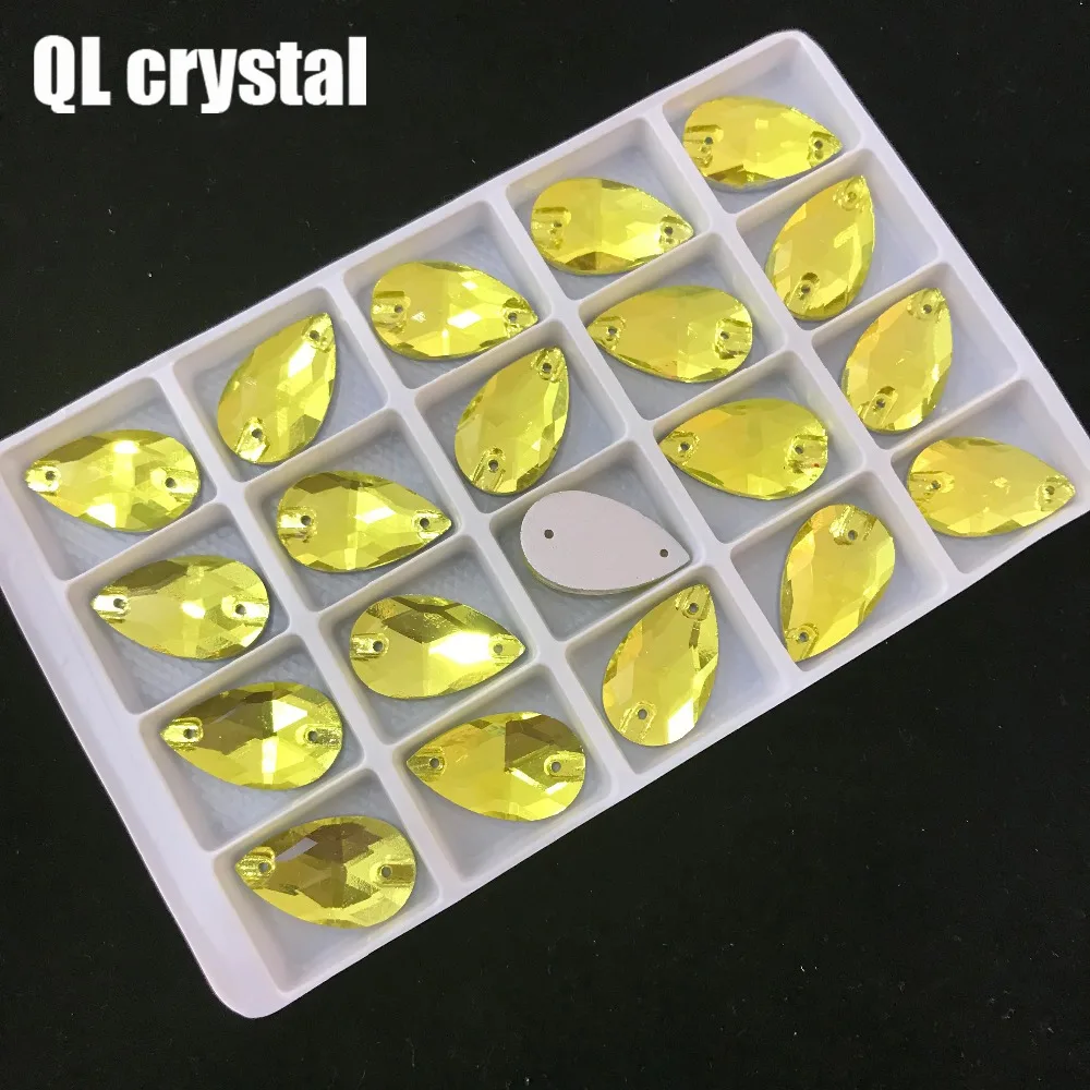 QL Crystal 2018 Популярные 13x22 мм лимонно желтые капли пришиваемые кристаллы стразы для
