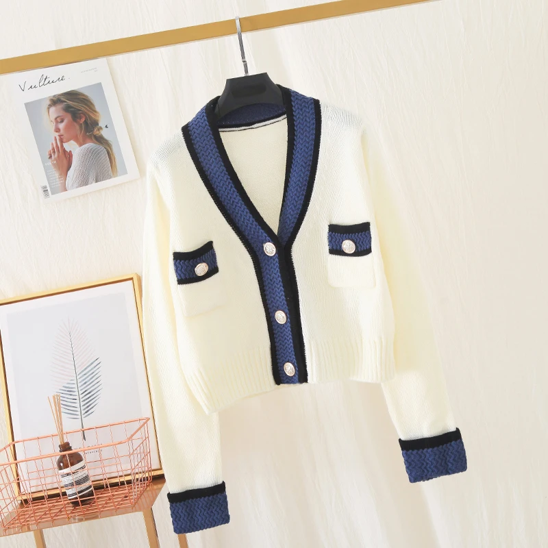 Женский вязаный свитер Baharcelin черный белый кардиган Повседневный Кардиган с