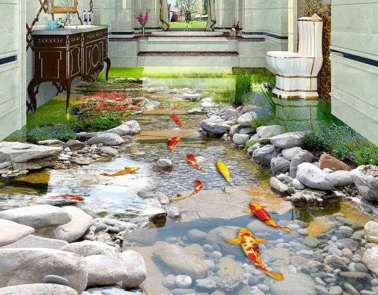 Пользовательский 3d пол ПВХ Парк река вода виниловые обои с изображением