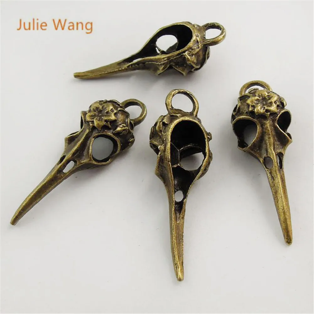 Julie Wang 5 шт. птица клюв талисманы череп птица голова античная бронза кулон браслет серьги Мода Панк ювелирные изделия изготовление аксессуаров