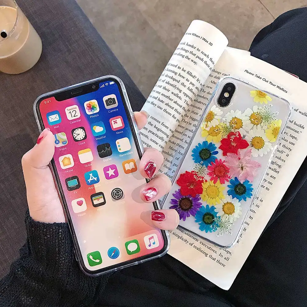 Настоящие сухие цветы Красочные розы ромашки задняя крышка для iphone 8 6 6s 7 plus xs max xr x