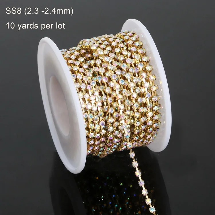 Gold Base 10 ярдов/рулон хрустальные стразы SS6-SS18 золото серебро база коготь закрыть чашки цепи пришивать клей на DIY Красота аксессуары - Цвет: Gold Base