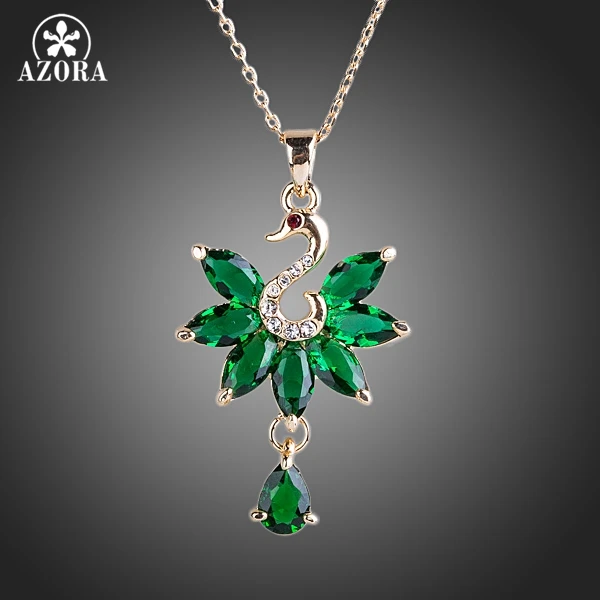 Ожерелье с зеленым кулоном AZORA Marquise Cut Swan TN0125|necklace time|necklace jumpernecklace belly |
