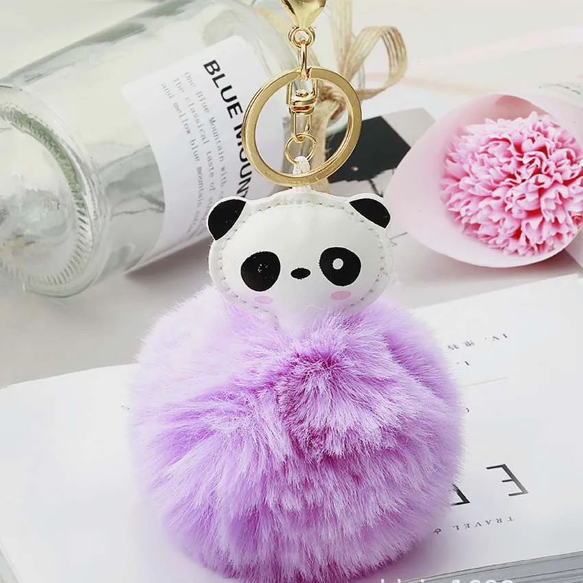 2019 милый panda Женский пушистый помпон брелок llavero pom с кроличьим мехом сумка