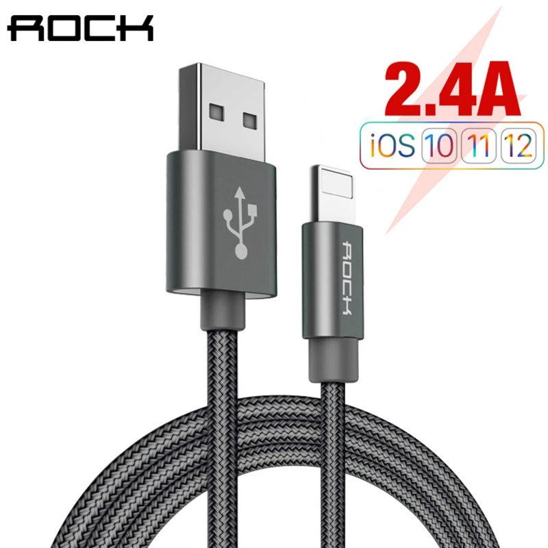 Rock USB кабель для Iphone Xr X Xs Max 8 7 6 6s 5 зарядного устройства нейлоновая оплетка линии