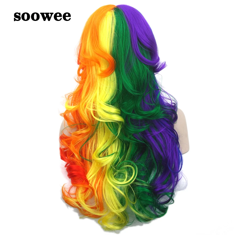 Женские длинные вьющиеся синтетические волосы Soowee красные желтые розовые
