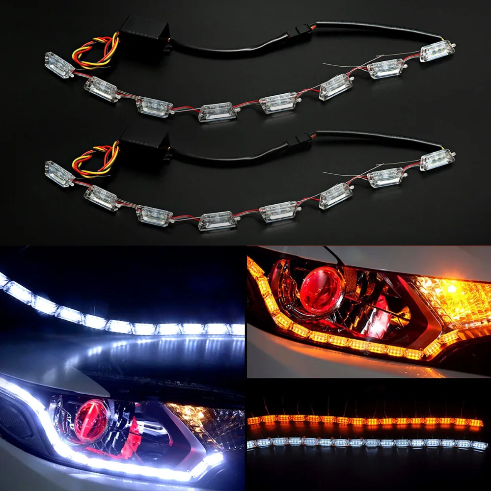 2X DRL гибкий светодиодный светильник, Белый DRL и желтый указатель поворота, Хрустальный ангельский глаз, DRL с поворотным сигналом, светильник