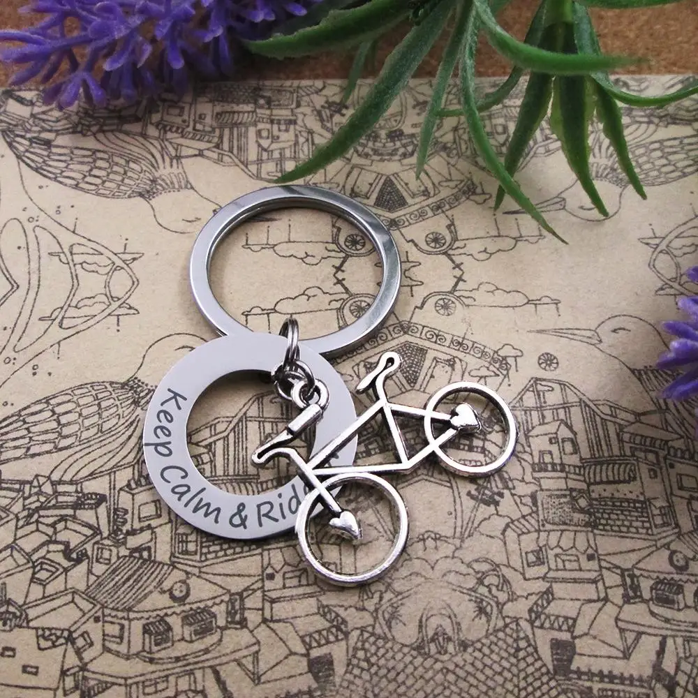 Брелок для ключей ключница из нержавеющей стали с надписью Keep Calm & Ride велосипедом