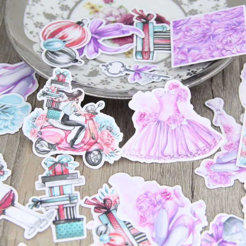 

Aesthetic Fashion Girl Purple Dress Dancing Shoes Gift Box Decorative Scrapbooking Stickers DIY Craft Photo Albums Decals