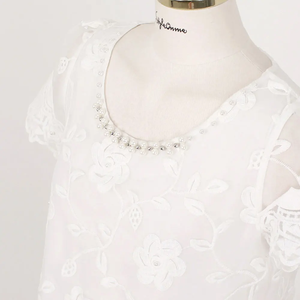 2016 летние элегантные белые кружевные блузки из шифона женские с коротким рукавом