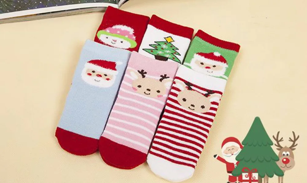 Free Shipping+Wholesale Baby Winter Warm Christmas Soft Cotton Blend Santa Claus Deer Socks Xmas 300pairs/lot | Женская одежда