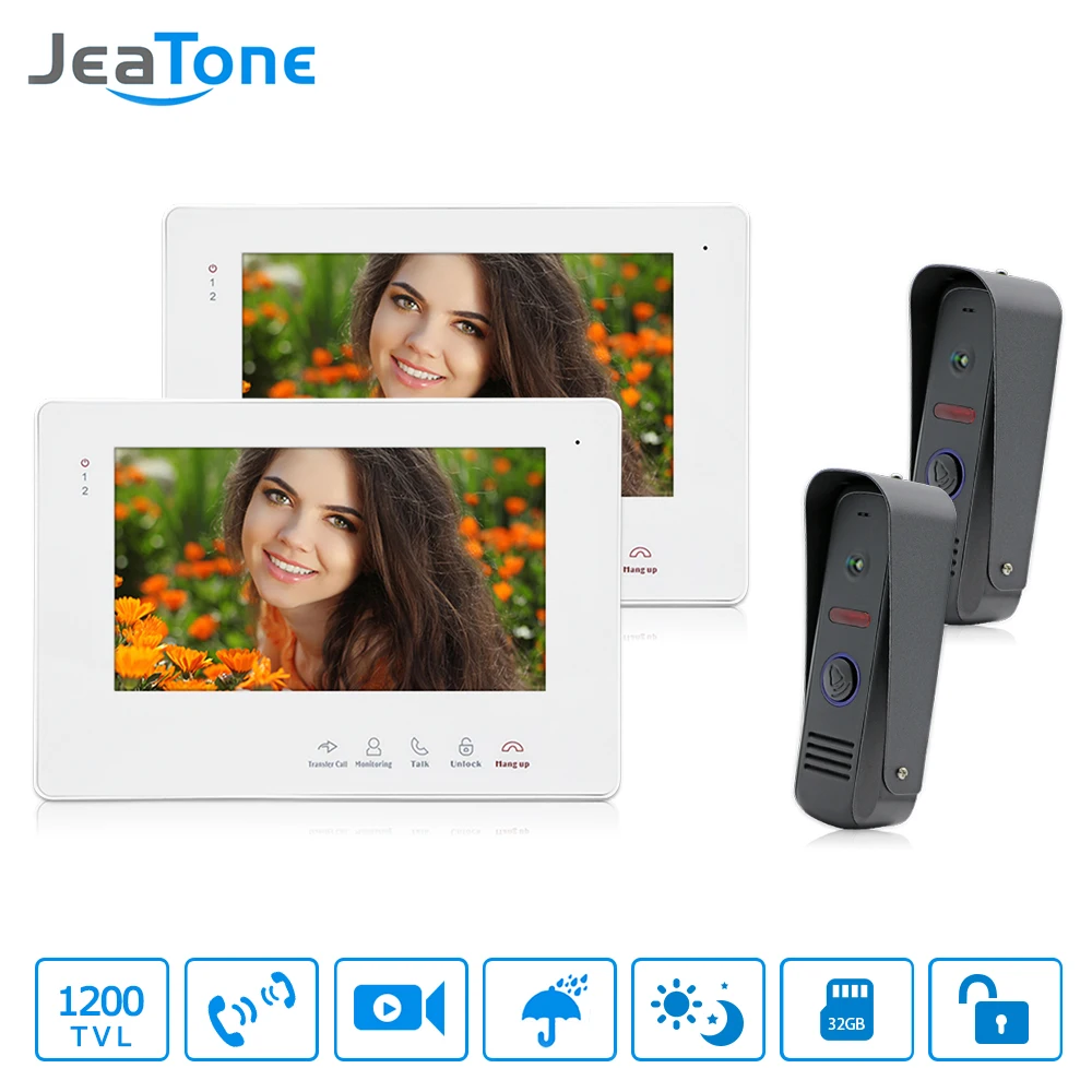 Видеодомофон JeaTone 7 дюймов Водонепроницаемый дверной звонок камера для телефона