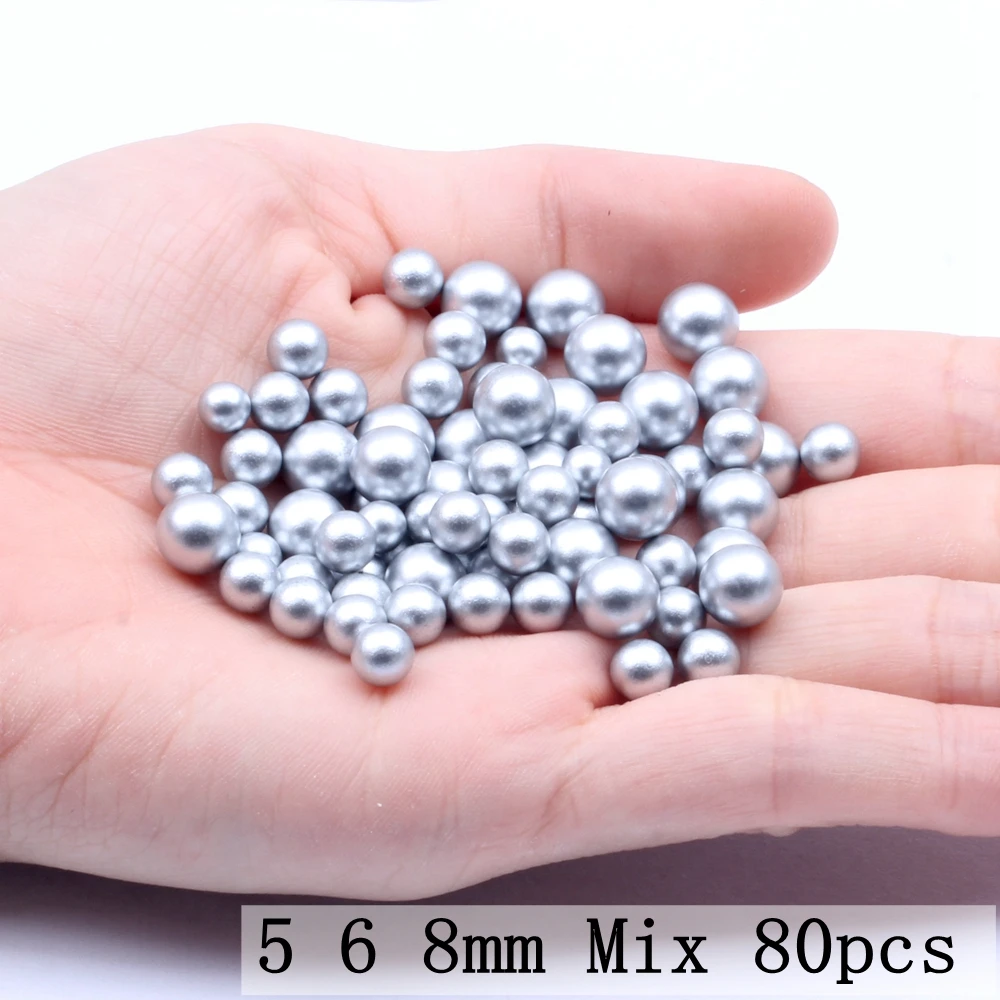 Matte Silver Mix 80 Круглые Бусины матовое золото матовое серебро 5 6 8 мм Классический полимерный жемчужины без отверстия имитация стразы используется для творчество, рукоделие, Декор - Цвет: Matte Silver Mix 80
