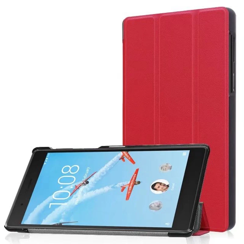 red Тонкий складной из искусственной кожи чехол для lenovo Tab 4 7 TB-7504F TB-7504N TB-7504X Стенд Крышка для lenovo Tab4 7 дюймового планшета принципиально+ пленка+ ручка - Цвет: red