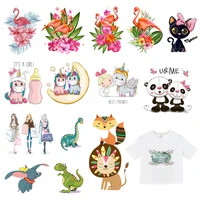 cartoon animals flamingo iron on transfers heat transfer ironing stickers kids clothing t shirt thermal patches decal appliques