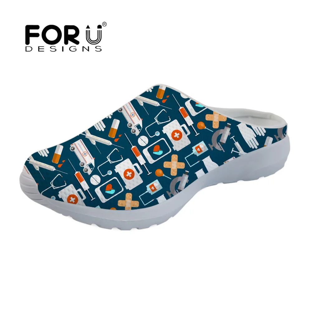 

FORUDESIGNS Women's Sandals Cute Medical Nurse Pattern Woman Flat Shoes Footwear Mesh Shoe Casual Slippers Sandalias mujer 2019