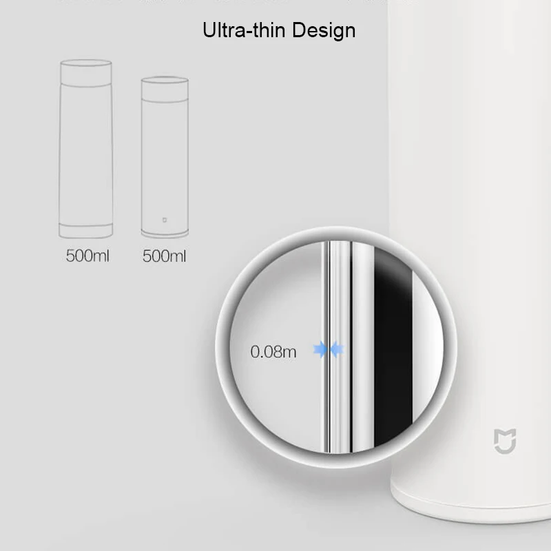 Оригинальная портативная термобутылка для воды Xiaomi Mijia 304L 500 мл тонкий дизайн