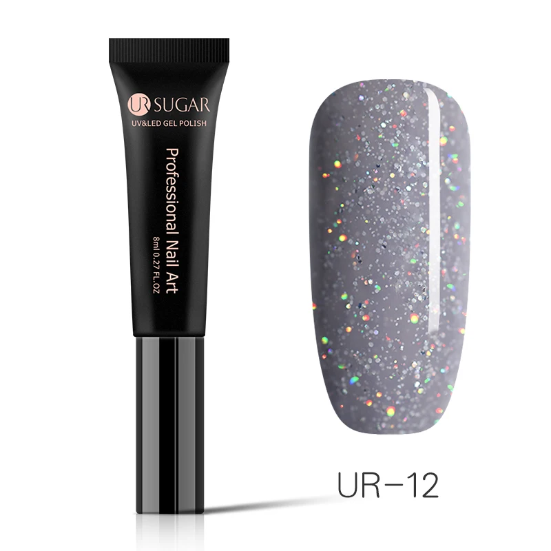 UR-12 Ur SUGAR, 8 мл, гель для ногтей, голографический лак, сияющий блеск, лазер, розовый, замочить от УФ-геля, долговечный Гель-лак для ногтей - Цвет: UR-12