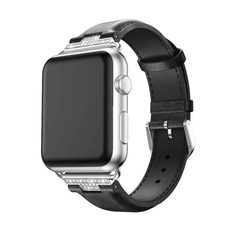 Кожаный ремешок для наручных часов Apple Watch 38 мм, 42 мм, версия 1, 2, 3, ремешок с Стразы с бриллиантами для наручных часов Apple Watch 40 мм 44 мм серии 4 5 полос
