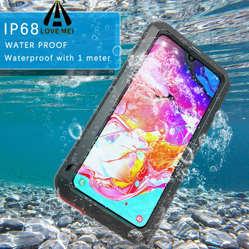 LOVEMEI мощный IP68 водонепроницаемый противоударный металлический чехол для samsung Galaxy A70 алюминиевый Силиконовый прочный закаленное стекло