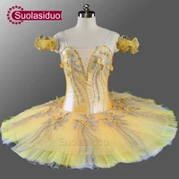 girls professional ballet tutu yellow gold flower fairy pancake nutcracker ballerina dress pancake ballet tutu sd0076
