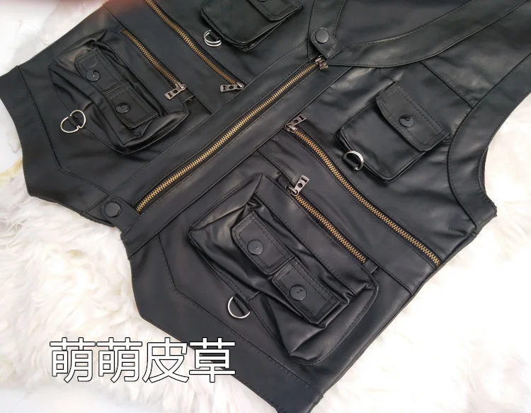 sheepskin leather vest men waistcoat pocket vests
