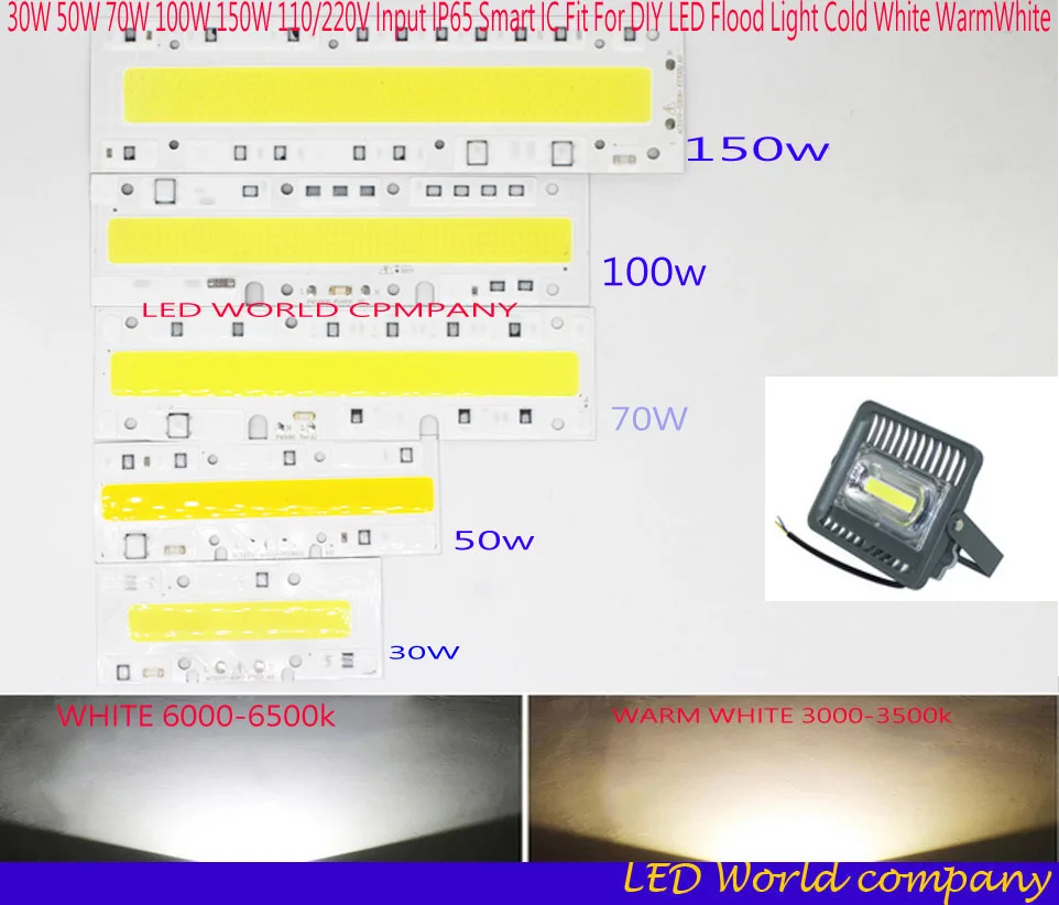 Светодиодная лампа COB 30 Вт 50 70 100 150 220 В вход IP65 Smart IC подходит для DIY LED прожектор