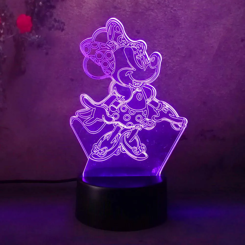 Новый 2018 Минни Мышь 3D светодио дный ночник Lampara детский день 7 цветов изменить