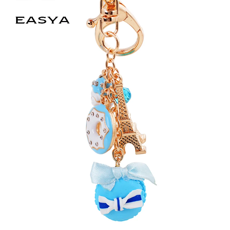 EASYA милый брелок для ключей в виде макаруна Эйфелева башня пирожный пуговицы из