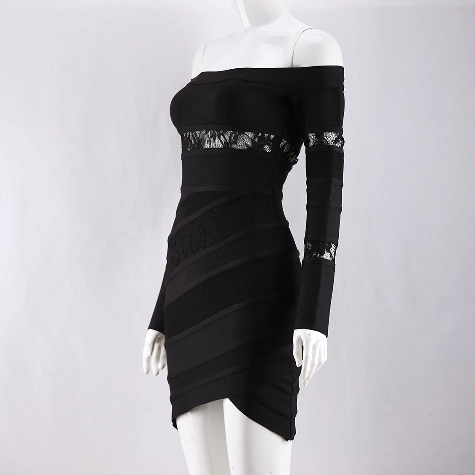 Modphy 2018 new Winter Hollow bandage dress black Long sleeve lace sexy mini club celebrity party dresses Vestidos | Женская одежда