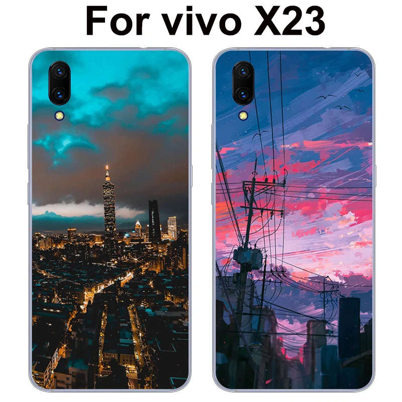 Роскошный мягкий чехол для Vivo X23 Черный Защитный телефона с городским пейзажем
