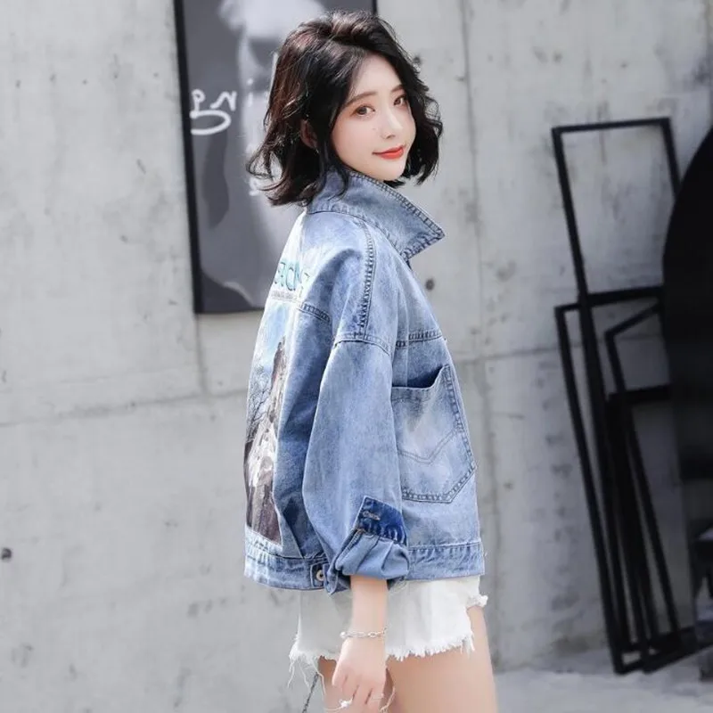 Женская Потертая джинсовая куртка-бомбер винтажная элегантная верхняя одежда с