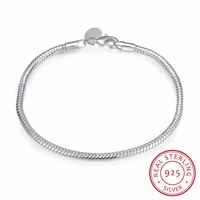 real original 925 solid silver charm bracelets for women smooth snake bone bracelets wedding gift jewelry cb001