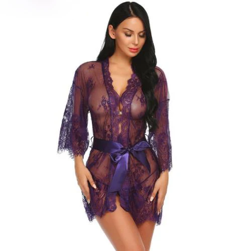 Purple Женское сексуальное нижнее белье Babydoll пижамы эротическое нижнее белье горячий кружевной эротичный открытый бюстгальтер Teddy сексуальные костюмы ночное белье трусики пояс - Цвет: Purple