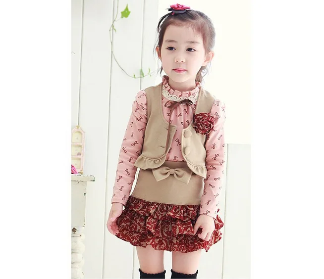 Коллекция 2017 года Осенние комплекты одежды из 3 предметов толстовка + жилет юбка