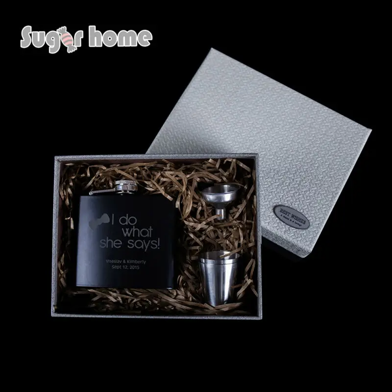 

Mealivos Personalized Engraved 6 oz Black Stainless Steel Hip Flask vodka alcohol bottle Wedding Birthday groomsmen gift Box