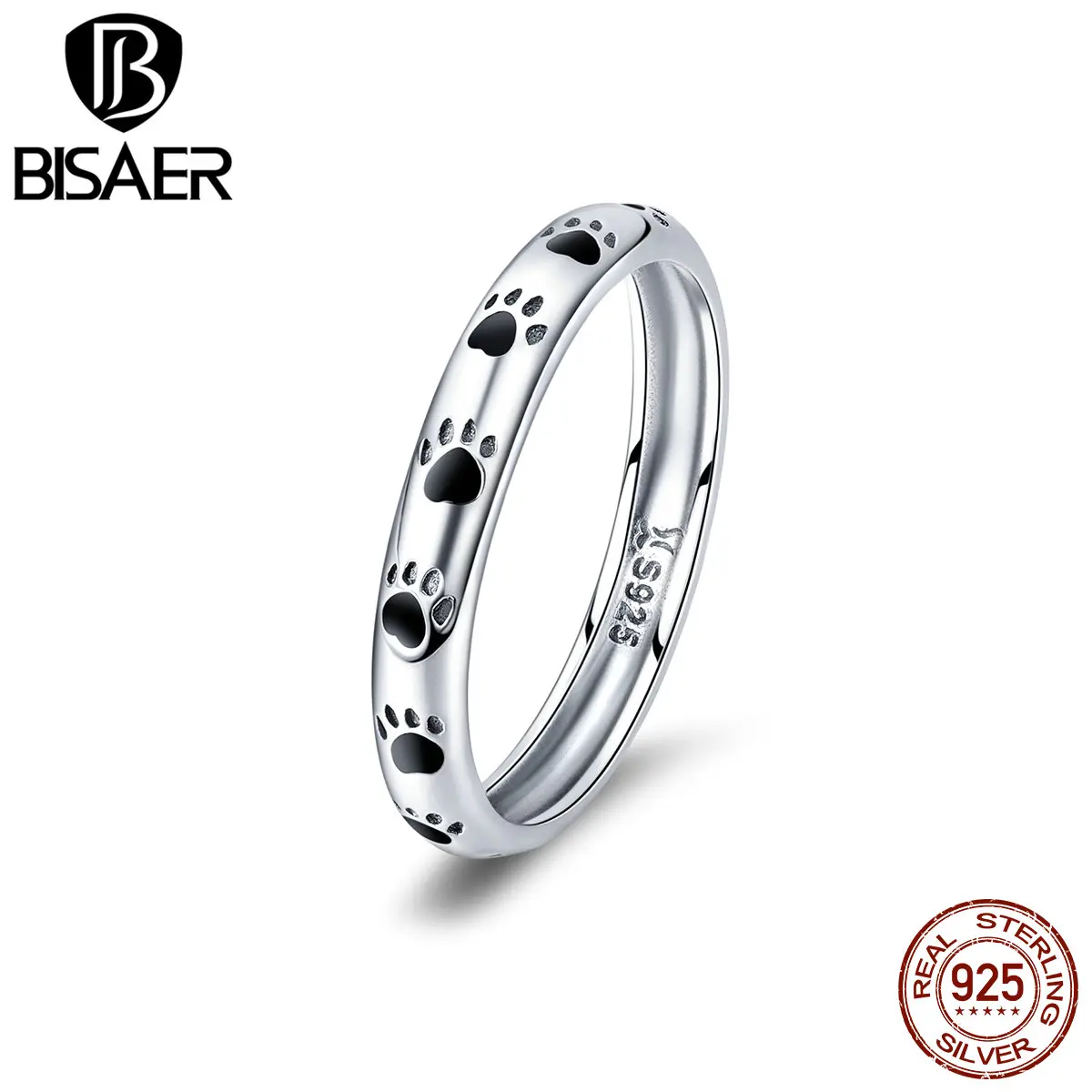 BISAER, настоящее 925 пробы, серебро, ПЭТ, отпечатки собачьих лап, кошка, следы, кольца на палец для женщин, Стерлинговое серебро, ювелирные изделия Anel ECR445