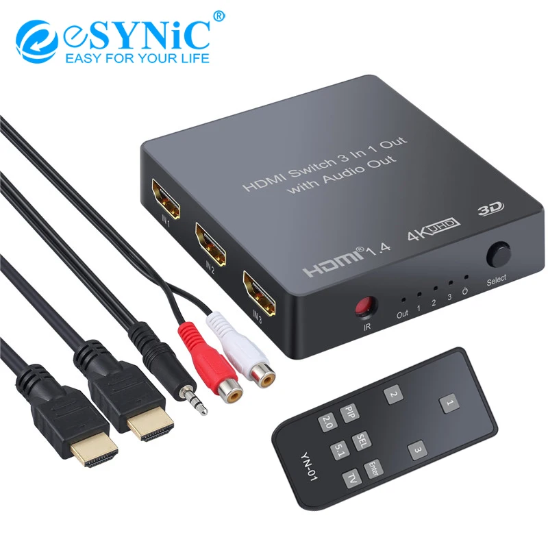 Esynic 3 переключатель порта HDMI с аудио преобразователь аналоговый оптический Toslink