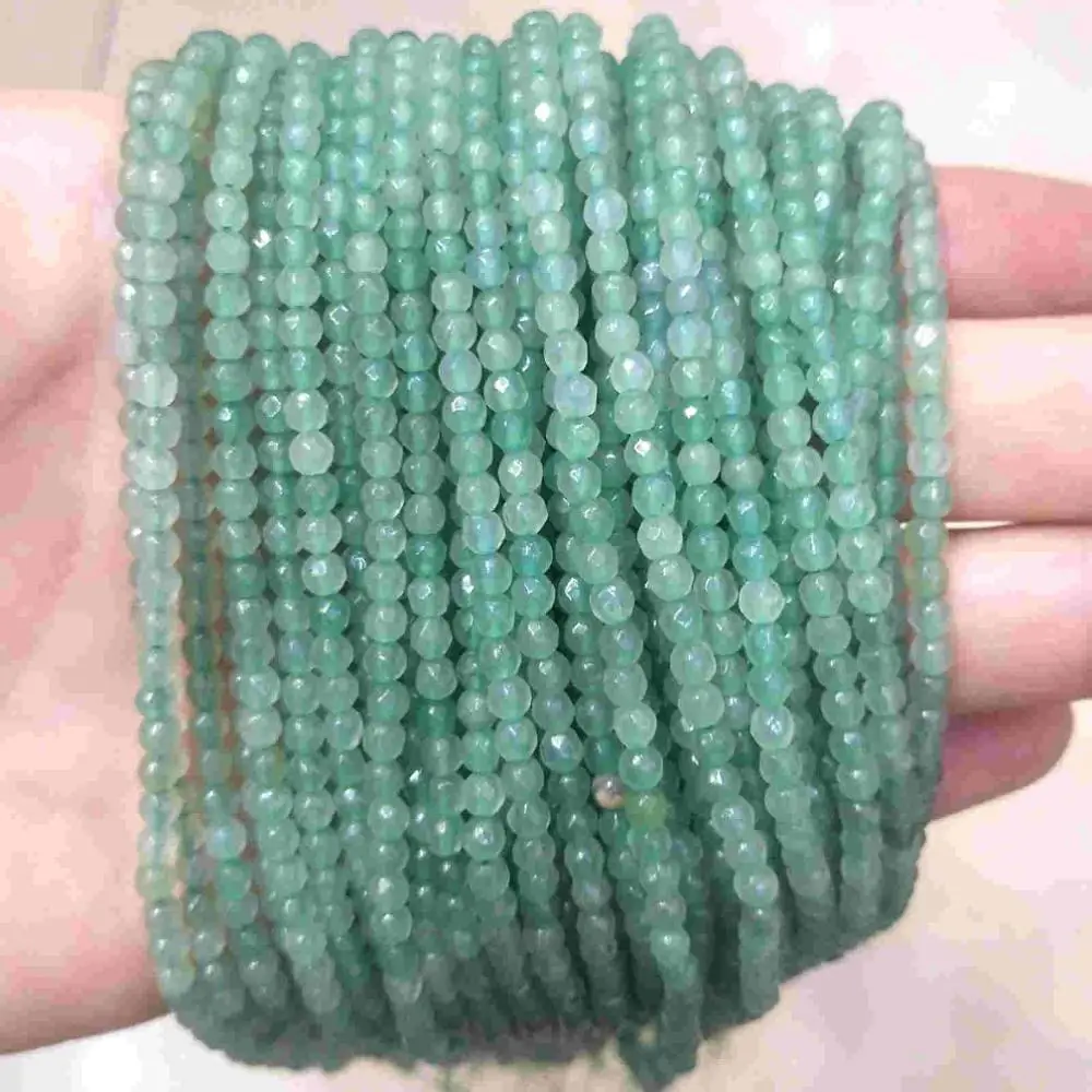 Green Aventurine Граненые 3 мм натуральный камень бусины розовый кристалл кварца лазурит Агаты драгоценный камень бусины для самостоятельного изготовления ювелирных изделий браслет - Цвет: Green Aventurine