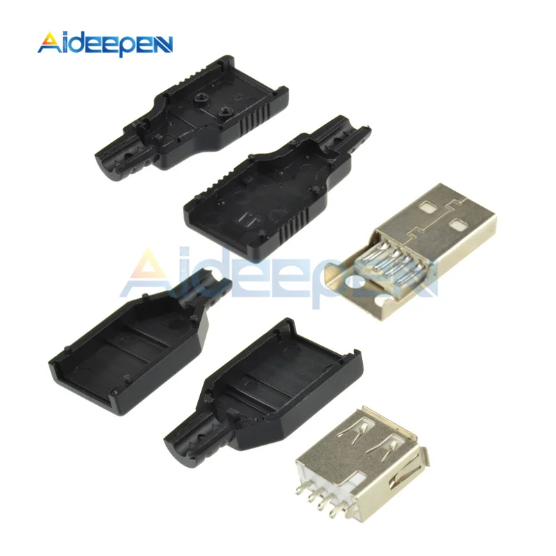 10 шт./лот тип A USB 2 0 штекер 4 контакта разъем с черной пластиковой крышкой