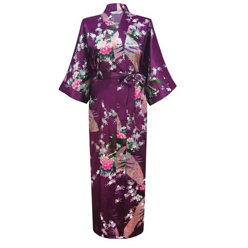 Лидер продаж фиолетовые женские халаты из искусственного шёлка кимоно юката