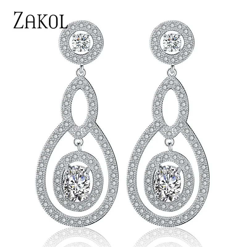ZAKOL Trendy Water Drop Shape Cubic Zircon Micro Pave Stone Earrings For Bridal Wedding Jewelry Women Bijoute FSEP2163 | Украшения и