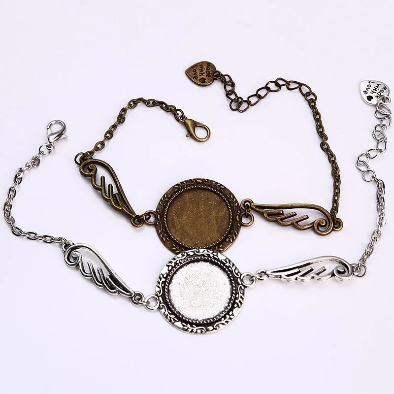 Круглый браслет кабошона 20 мм винтажные металлические Крылья Ангела из